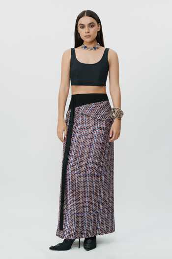 Buy AK-OK Blue Silk Geometric Pattern Overlay Skirt Online at Aza Fashions Buy_AK-OK_Blue Silk Geometric Pattern Overlay Skirt _Online_at_Aza_Fashions