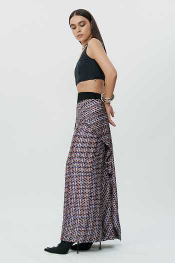 Shop AK-OK Blue Silk Geometric Pattern Overlay Skirt Online at Aza Fashions Shop_AK-OK_Blue Silk Geometric Pattern Overlay Skirt _Online_at_Aza_Fashions