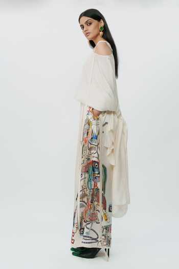 AK-OK_Off White Silk Astral Print Broad Pant _Online_at_Aza_Fashions