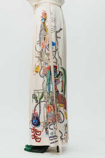 AK-OK_Off White Silk Astral Print Broad Pant _at_Aza_Fashions