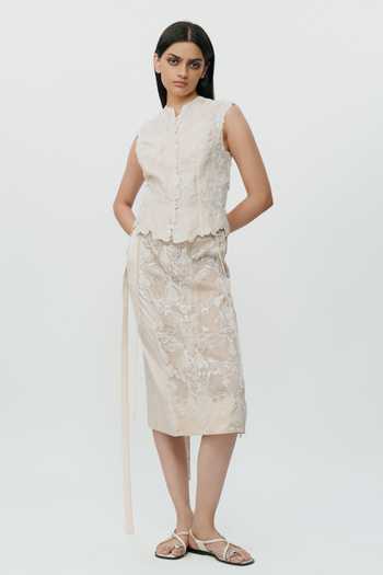AK-OK Lace Chikankari Midi Skirt 