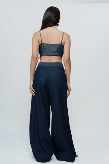 AK-OK Hand Embroidered Mirrorwork Denim Pant 