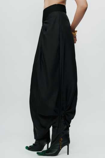 AK-OK_Black Silk Draped Knotted Cord Waist Skirt _Online_at_Aza_Fashions