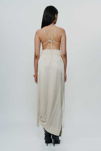 AK-OK Draped Knotted Cord Waist Silk Skirt 