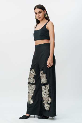 Shop_AK-OK_Black Cotton Shredded Mirror Work Pant _Online_at_Aza_Fashions