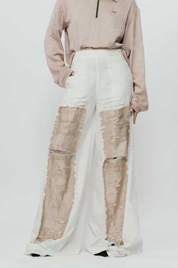 AK-OK_White Cotton Zari Work Pant _at_Aza_Fashions