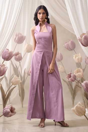 Naintara Bajaj Slit Wide Leg High Collared Jumpsuit 