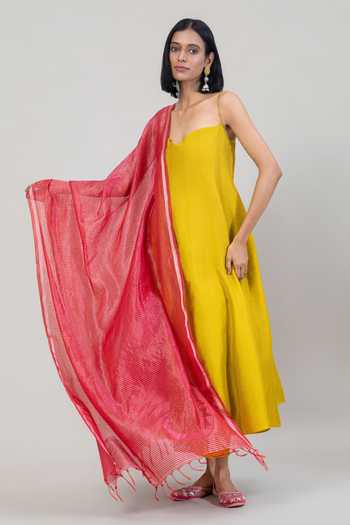 Shop Tuli Lime Silk, Cotton, Organza Sweetheart Neck Vanya Dola Anarkali Set Online at Aza Fashions Shop_Tuli_Lime Silk, Cotton, Organza Sweetheart Neck Vanya Dola Anarkali Set _Online_at_Aza_Fashions