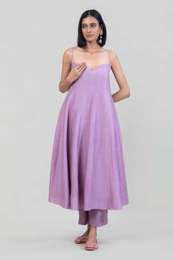 Shop Tuli Purple Silk, Cotton, Organza Sweetheart Rida Contrast Dupatta And Anarkali Set Online at Aza Fashions Shop_Tuli_Purple Silk, Cotton, Organza Sweetheart Rida Contrast Dupatta And Anarkali Set _Online_at_Aza_Fashions