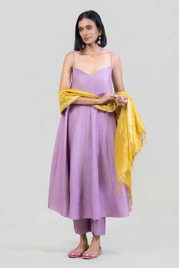 Buy Tuli Purple Silk, Cotton, Organza Sweetheart Rida Contrast Dupatta And Anarkali Set Buy_Tuli_Purple Silk, Cotton, Organza Sweetheart Rida Contrast Dupatta And Anarkali Set