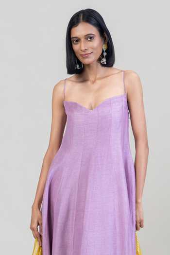 Shop Tuli Purple Silk, Cotton, Organza Sweetheart Rida Contrast Dupatta And Anarkali Set Shop_Tuli_Purple Silk, Cotton, Organza Sweetheart Rida Contrast Dupatta And Anarkali Set
