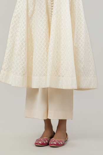 Tuli Ivory Chanderi Mandarin Collar Veda Jacquard Anarkali And Pant Set at Aza Fashions Tuli_Ivory Chanderi Mandarin Collar Veda Jacquard Anarkali And Pant Set _at_Aza_Fashions
