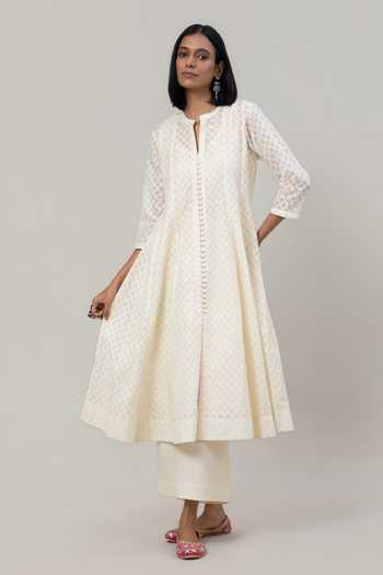 Shop Tuli Ivory Chanderi, Jacquard, Cotton, Organza, Silk Mandarin Nayana Anarkali Set Online at Aza Fashions Shop_Tuli_Ivory Chanderi, Jacquard, Cotton, Organza, Silk Mandarin Nayana Anarkali Set _Online_at_Aza_Fashions