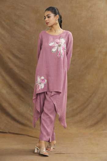 Buy_Linen Bloom_Purple Linen Solid Pant 