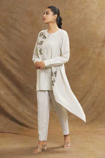 Linen Bloom_Beige Linen Solid High Waisted Pant _at_Aza_Fashions