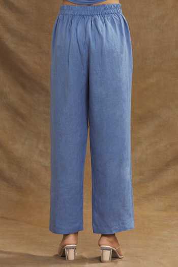 Linen Bloom Blue Linen Solid Pant Online at Aza Fashions Linen Bloom_Blue Linen Solid Pant _Online_at_Aza_Fashions