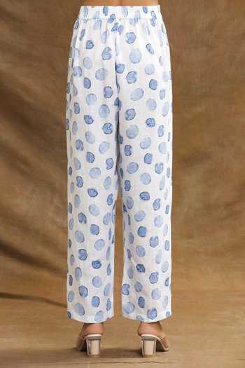 Linen Bloom White Linen Polka Dot Print Pant Online at Aza Fashions Linen Bloom_White Linen Polka Dot Print Pant _Online_at_Aza_Fashions