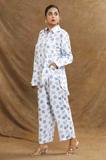 Linen Bloom White Linen Polka Dot Print Pant at Aza Fashions Linen Bloom_White Linen Polka Dot Print Pant _at_Aza_Fashions