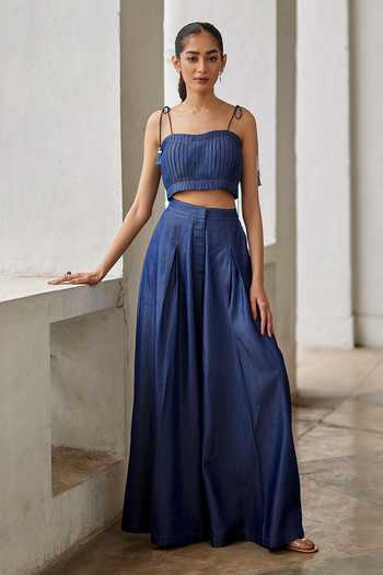 Betrue_Blue Denim Palazzo Pant _at_Aza_Fashions