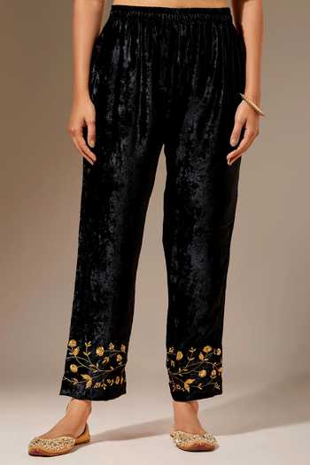 Buy_Anantaa By Roohi_Black Velvet Floral Embroidered Palazzo Pant _Online_at_Aza_Fashions