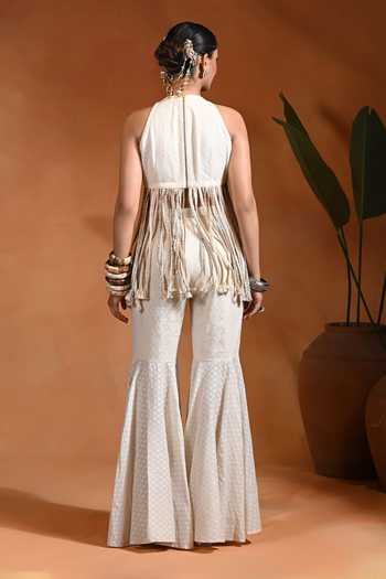 Rishi and Vibhuti Chamcham Tassel Peplum Kurta Sharara Set 