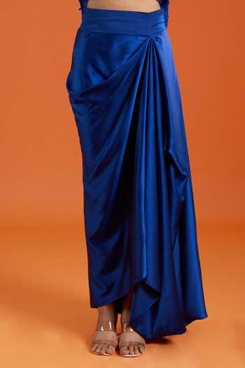 Anamika Khanna Blue Bandeau Neck Embroidered Blouse And Skirt Set at Aza Fashions Anamika Khanna_Blue Bandeau Neck Embroidered Blouse And Skirt Set _at_Aza_Fashions