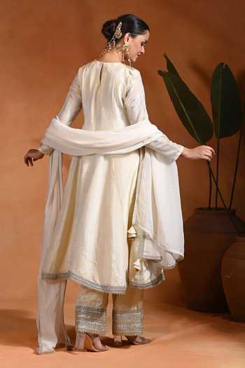 Rishi and Vibhuti Ivory Lace Work Anarkali Pant Set 