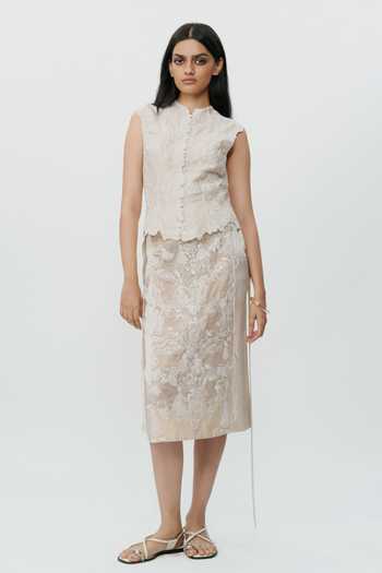 Shop_AK-OK_Off White Silk Lace Chikankari Midi Skirt 