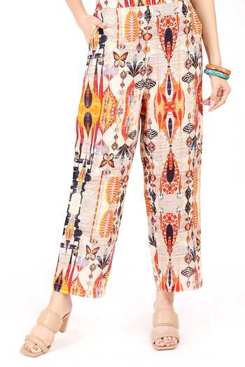 Buy_Linen Bloom_Beige Linen Ajrakh Rio Print Pant _Online_at_Aza_Fashions
