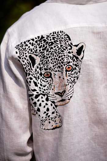 Shop Linen Bloom White Linen Embroidery Leopard Gaze Shirt at Aza Fashions Shop_Linen Bloom_White Linen Embroidery Leopard Gaze Shirt _at_Aza_Fashions