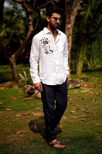 Buy Linen Bloom White Linen Embroidery Leopard Gaze Shirt Online at Aza Fashions Buy_Linen Bloom_White Linen Embroidery Leopard Gaze Shirt _Online_at_Aza_Fashions