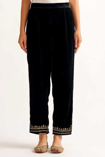 Buy_Anantaa By Roohi_Black Velvet Embroidered Pant _Online_at_Aza_Fashions