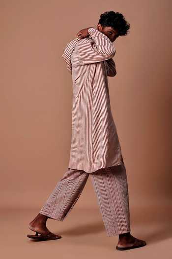 MATI Mauve Hooded Striped Kurta 