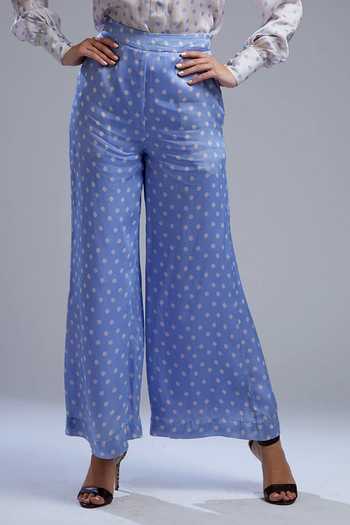Koai_Blue Satin Silk Printed Palazzo _at_Aza_Fashions