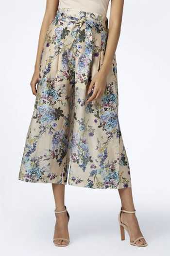 House Of Three_Yellow Chanderi, Cotton Silk Paper Bag Trouser _at_Aza_Fashions