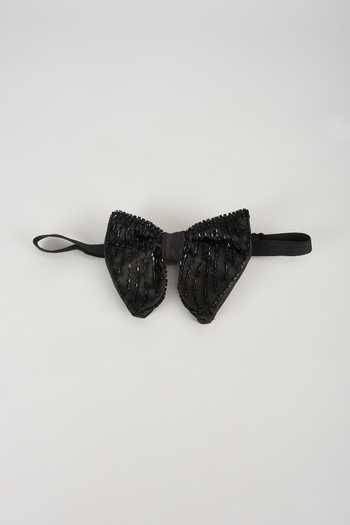 SALIL BHATIA Hand Embellished Black Satin Bow Tie 