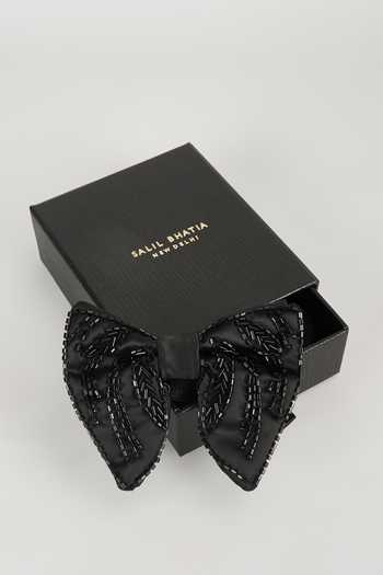 Buy_SALIL BHATIA_Black Satin Hand Embellished Bow Tie _Online_at_Aza_Fashions