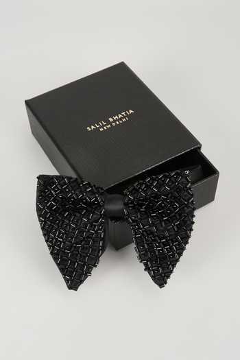 Buy_SALIL BHATIA_Black Hand Embellished Bow Tie _Online_at_Aza_Fashions
