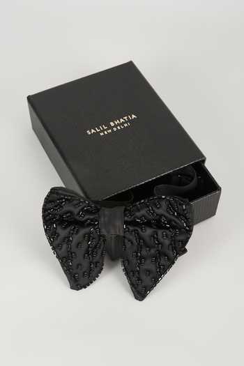 Buy SALIL BHATIA Black Satin Hand Embellished Bow Tie Online at Aza Fashions Buy_SALIL BHATIA_Black Satin Hand Embellished Bow Tie _Online_at_Aza_Fashions