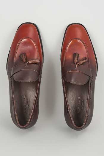 SALIL BHATIA Ombre Leather Hand Patina Tassel Loafers 