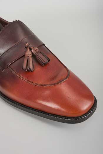 Shop_SALIL BHATIA_Orange Ombre Leather Hand Patina Tassel Loafers _Online_at_Aza_Fashions