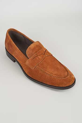 SALIL BHATIA Tan Suede & Leather Penny Loafers 
