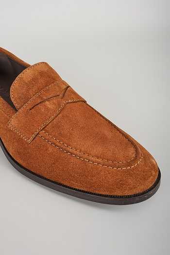 Shop SALIL BHATIA Brown Tan Suede And Leather Penny Loafers Online at Aza Fashions Shop_SALIL BHATIA_Brown Tan Suede And Leather Penny Loafers _Online_at_Aza_Fashions