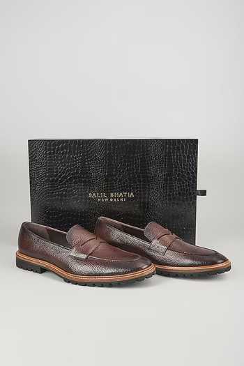 Buy_SALIL BHATIA_Brown Chocolate Pebbled Leather Loafers _Online_at_Aza_Fashions
