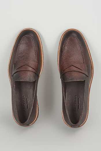 SALIL BHATIA Chocolate Brown Pebbled Leather Loafers 