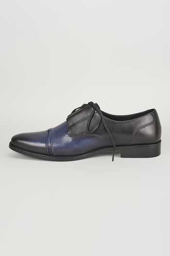 Salil Bhatia_Black Leather Hand Patina Cap Toe Shoes _Online_at_Aza_Fashions