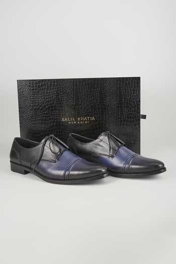 Buy_Salil Bhatia_Black Leather Hand Patina Cap Toe Shoes _Online_at_Aza_Fashions