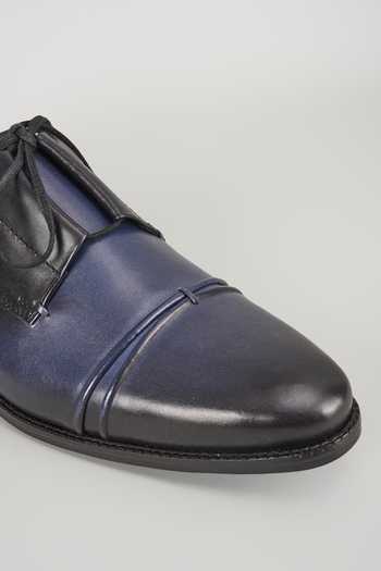 Shop_Salil Bhatia_Black Leather Hand Patina Cap Toe Shoes _Online_at_Aza_Fashions