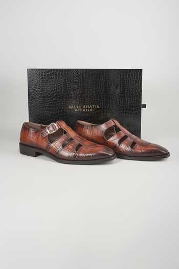 Buy_SALIL BHATIA_Brown Croc Embossed Sandals _Online_at_Aza_Fashions