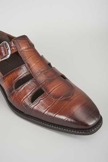 Shop_SALIL BHATIA_Brown Croc Embossed Sandals _Online_at_Aza_Fashions